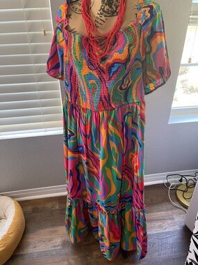 Vibrant Multicolor Smocked Maxi Dress - Women